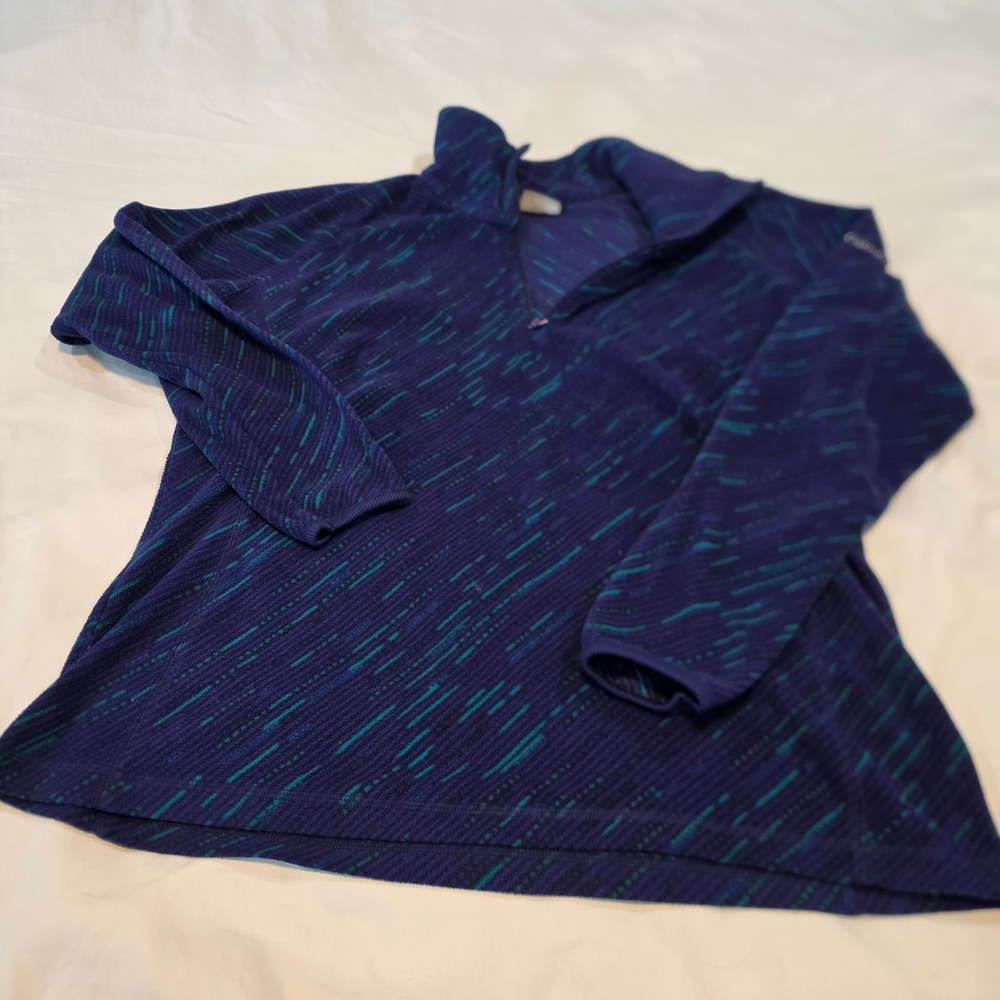 Columbia Fleece Pullover Women XL Purple Teal Quarter Zip Abstract Print 1483